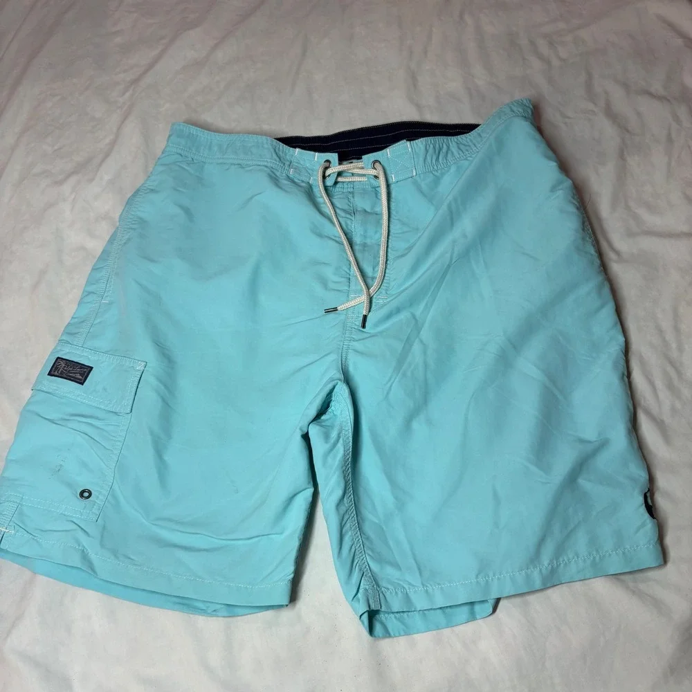 Polo Ralph Lauren Mens XXL Light Blue Nylon Cargo Mesh Lined Swim Trunks Shorts